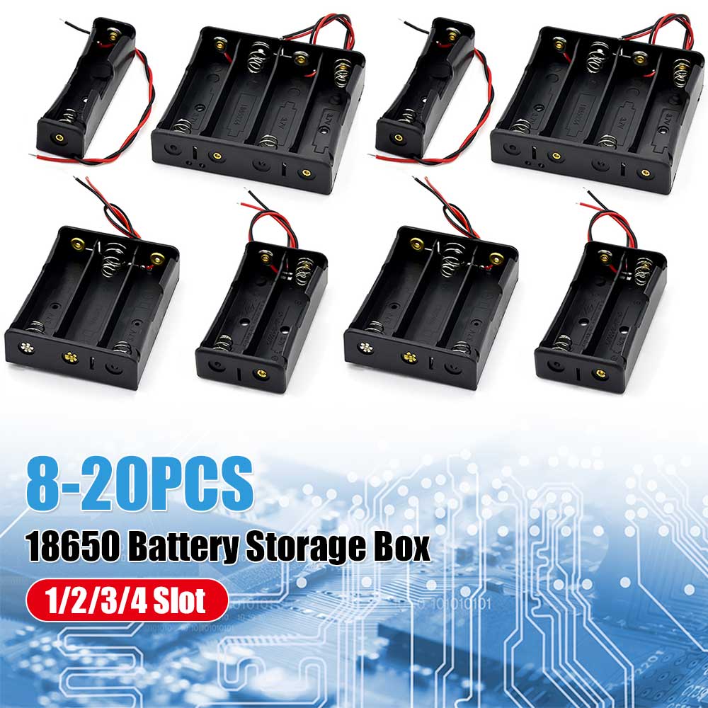 1 2 3 4 Slot 18650 Battery Storage Box Case Plastic DIY Batteries Clip Holder Container Black for 18650 3.7V Battery