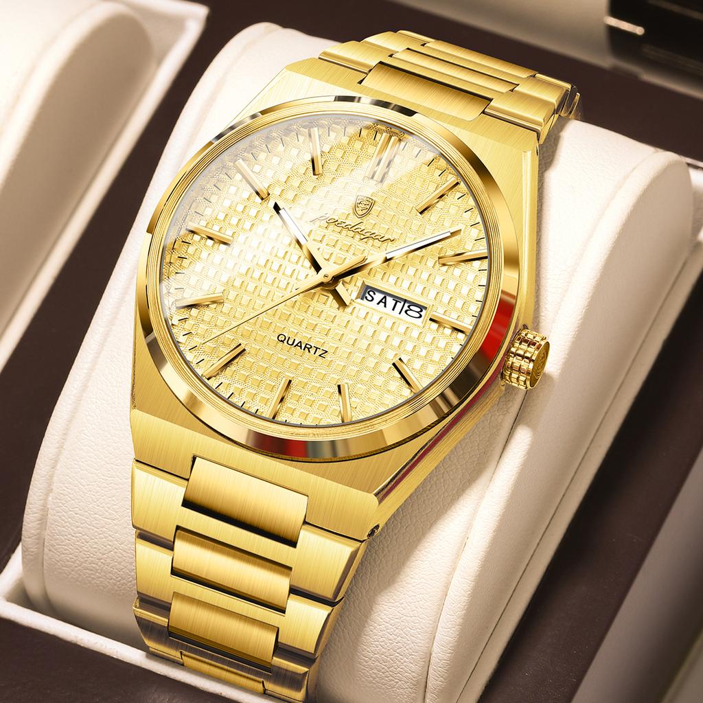 POEDAGAR Luxe Herenhorloge Datum Week Waterdicht Lichtgevend Roestvrij Staal Horloge voor Man Casual Kwarts Horloges Mannelijk Sport+Doos