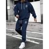 Men's Casual Solid Color -printed Sweatshirt Set, Men's Fleece Hooded Drawstring Sweatshirt And Sweatpants Two-piece Set