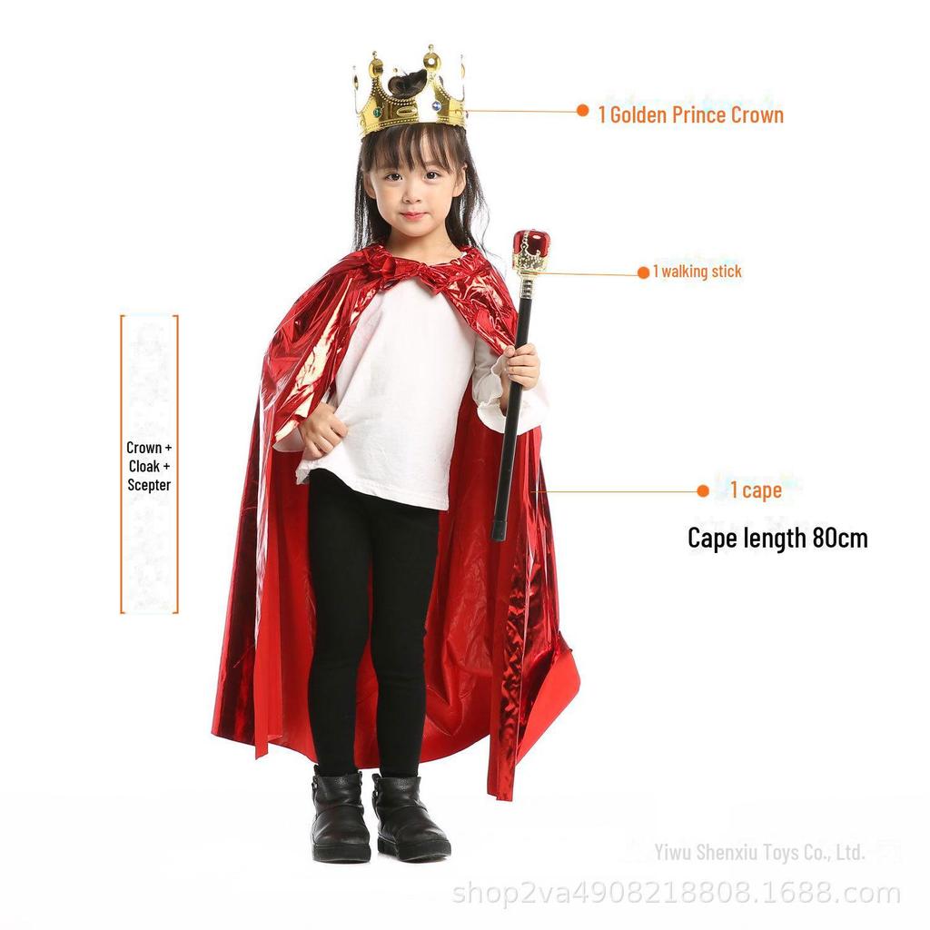 Płaszcz dla dzieci „Księżniczka i król” na Halloween – 80 cm, jasnozłoty i srebrny