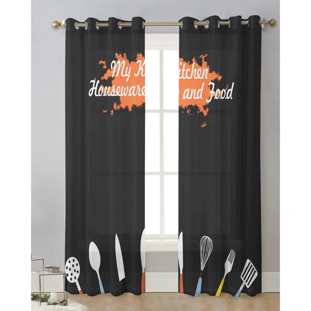 3D 2 Panels Chiffon Sheer Vorhang Küche Vorhang Küchengeschirr Chef Print Voile Tüll Cortinas für Küche Wohnzimmer Fenster Cort