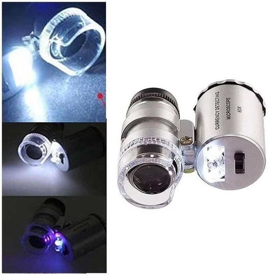 1 Pcs Mini 60X Microscope LED Jewelry Loupe UV Currency Detector Portable Magnifier Magnifying Eye Lens Magnifying Glass Loupe