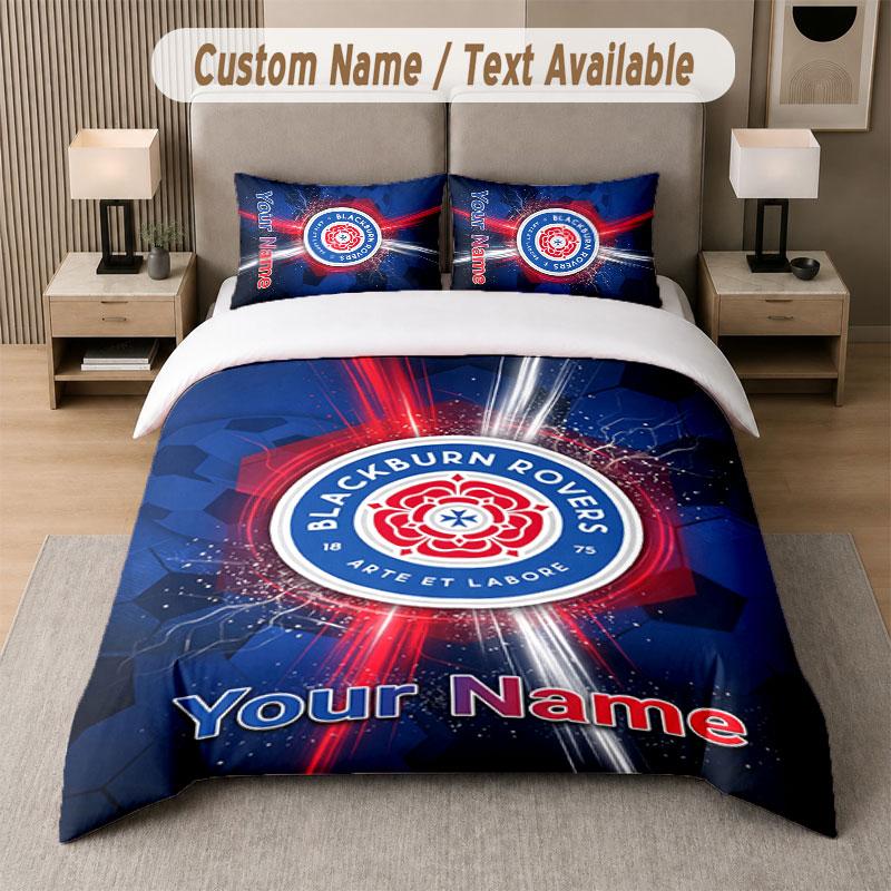 Custom Bedding Set Blackburn Rovers Football Pattern, Print Name Text 1 Duvet Cover Plus 2 Pillowcases Home Textile