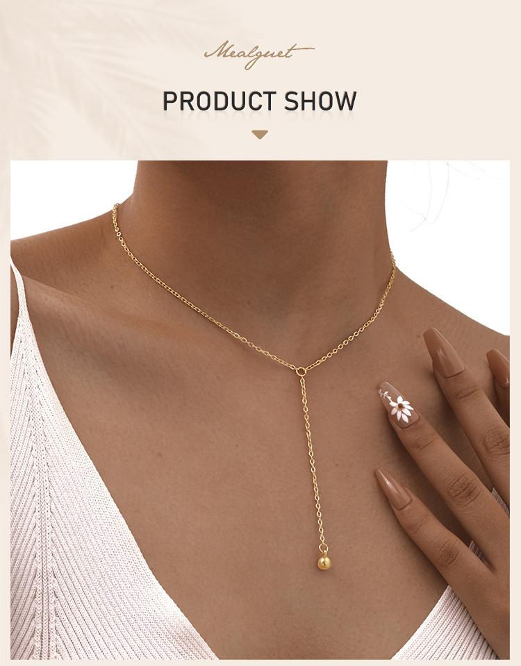 Stainless Steel Y Shape Pearl and Cubic Zirconia Pendant Neckalace For Women, Minimalist Personal Gold Plated Jewelry