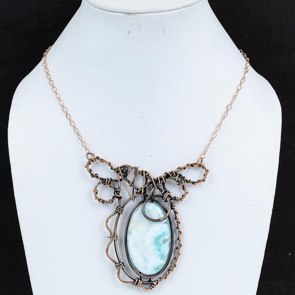 Larimar Gemstone Necklace Copper Wire Wrapped Jewelry Copper Necklace Handmade Jewelry Adjustable Necklace Wire Wrap Necklace Gifts For Wife