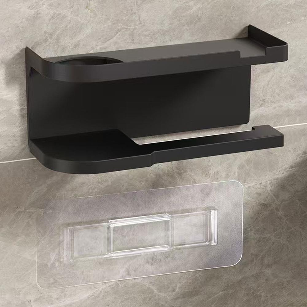 1pc Drill-Free Toilet Paper Holder Wall-Mounted Tissue Rack & Roll Paper Bar Storage Shelf Kitchen Bathroom Storage Rack