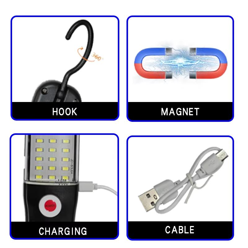 LED Flashlights Rechargeable Work Light with Magnetic Base and Hanging Hook 3 Modes Floodlight for Car Repair Grill Outdoor Use