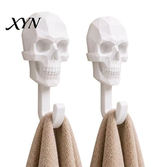 Industrial Style Hook 2Pcs Up, 3D Printed Skull Design Hooks, No Drilling Wall Heavy Duty Mount Hanger, Waterproof Bathroom Storage Hanger for Towels