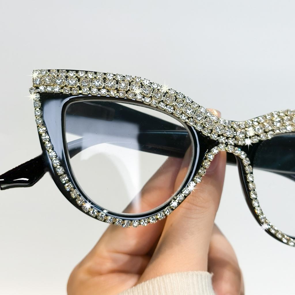 Rhinestone Trendy Reading Glasses for Women Retro Square Cute Sturdy Computer Womens Cat Eye Glasses