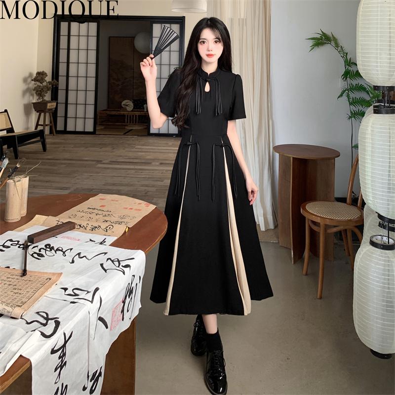 MODIQUE Sommer Plus Größe Neue Lange Kleid Shirt Frauen Lose Grundlagen Vintage Baumwolle A-Line Kleid Casual Solide Weibliche Kleider oansatz Kurzarm