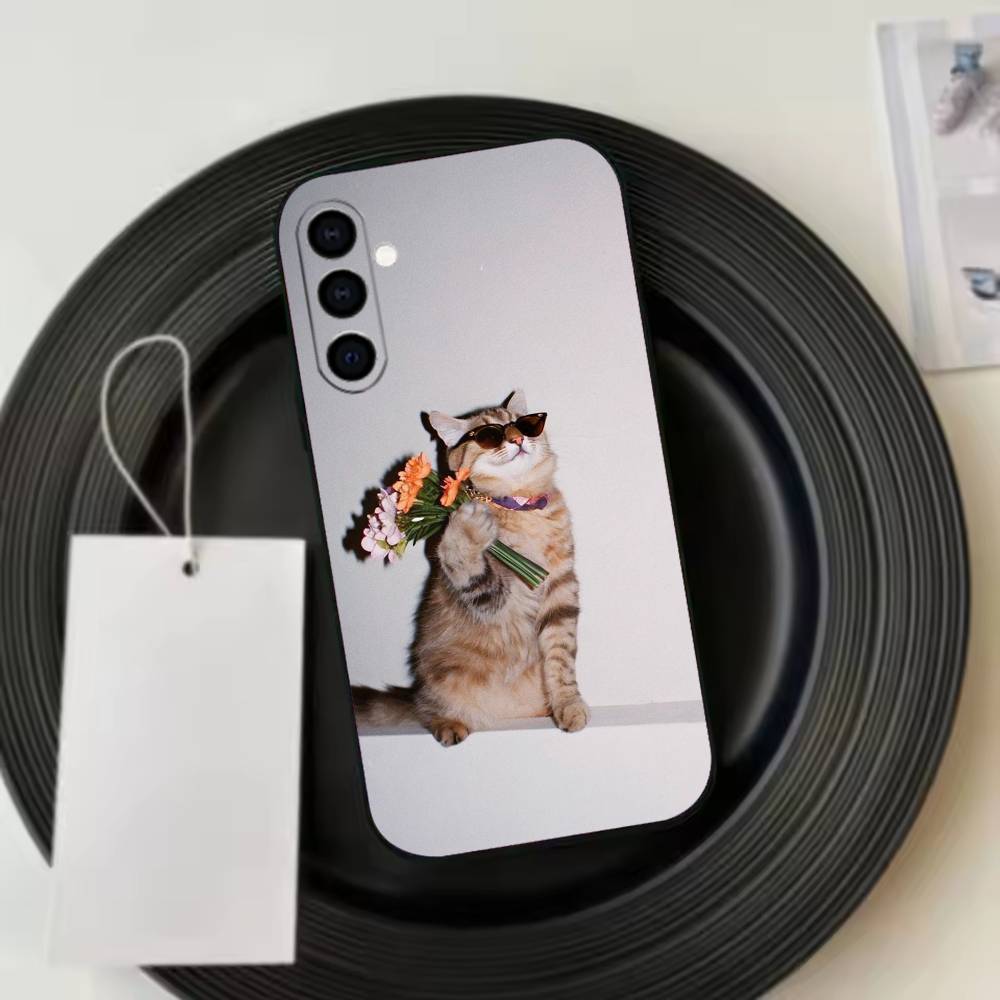 Thinking Surprised Cat  Phone Case For Samsung Galaxy A73,A72,A71,A70,A53,A52,A51,Others Soft Black Cover