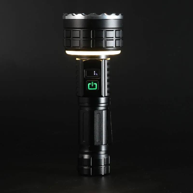 LED Powerful Rechargeable Flashlight Compact Outdoor Home Use with Digital Display Short Model Handheld Torch Light