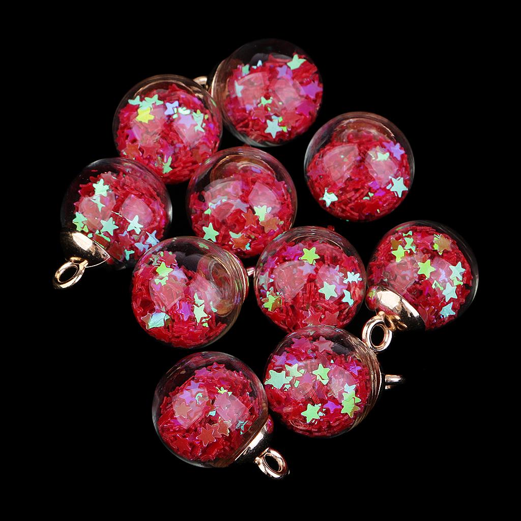 10 stykker 16 mm Tiny Star Glass Ball Charms Pendant DIY Craft rosa