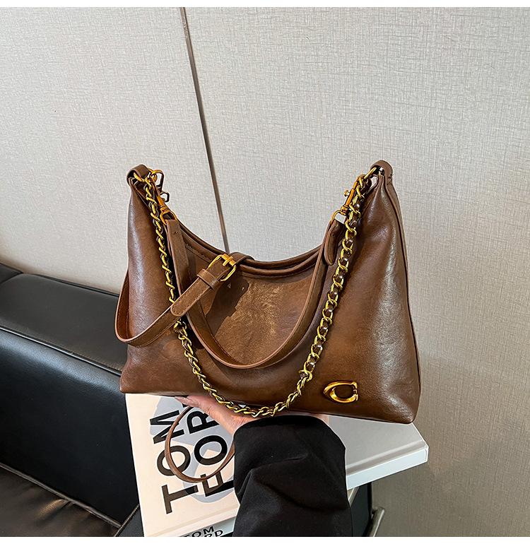 

Ретро сумка-цепочка, женская осенняя новая модная темпераментная, сумка под мышкой, высококлассная универсальная сумка-мессенджер на одно плечо для работы коричневый