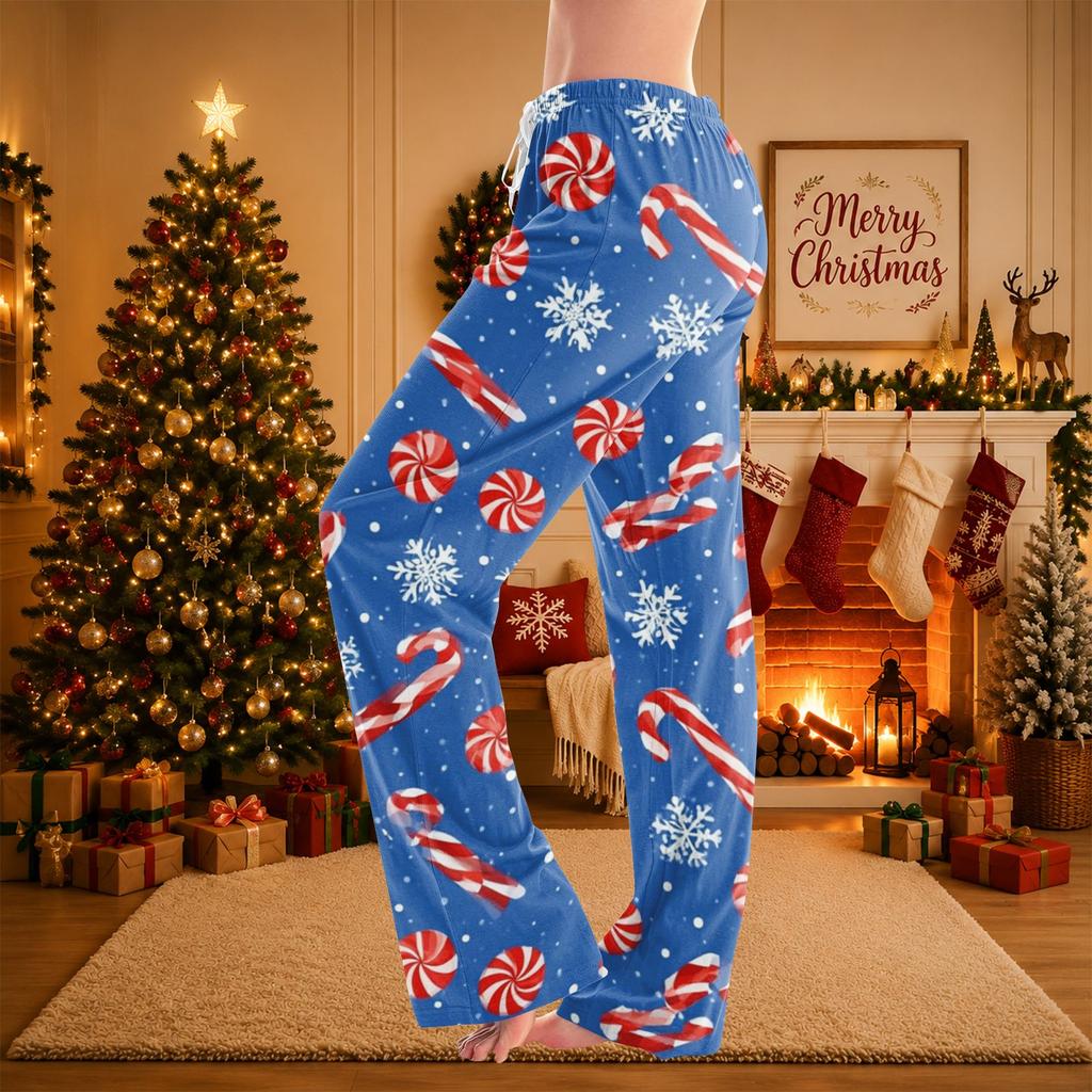 Kadın Yılbaşı Baskılı Pijama Pantolonu - Uyku ve Günlük Tatil Giyimi İçin