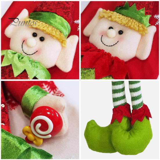 Christmas Stockings 3D Cute Elf Doll Xmas Stocking Decorations Long Legged Elf Hanging Stocking for Candies Toys Gifts