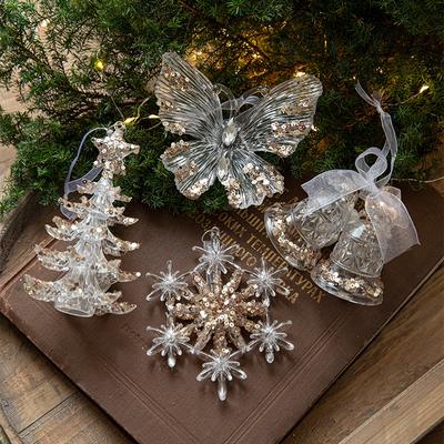 Acrylic Christmas Ornaments Transparent Snowflake Butterfly Xmas Tree Hanging Pendants Noel Home Decorations 2025 New Year Party