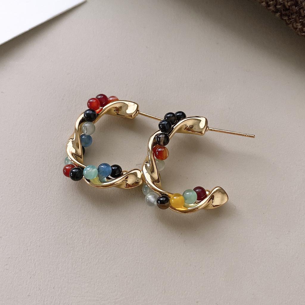 Maillard coffee color love gourd tiger's eye stone earrings earrings earrings design sense