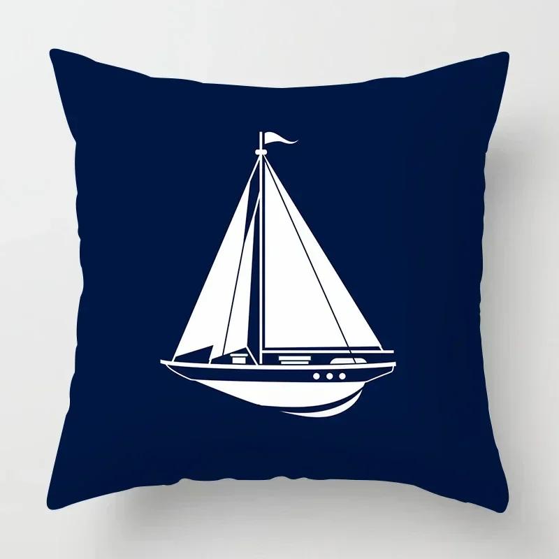 Funda de almohada nórdica de la serie náutica azul oscuro, funda de cojín decorativa para sofá, decoración del hogar de