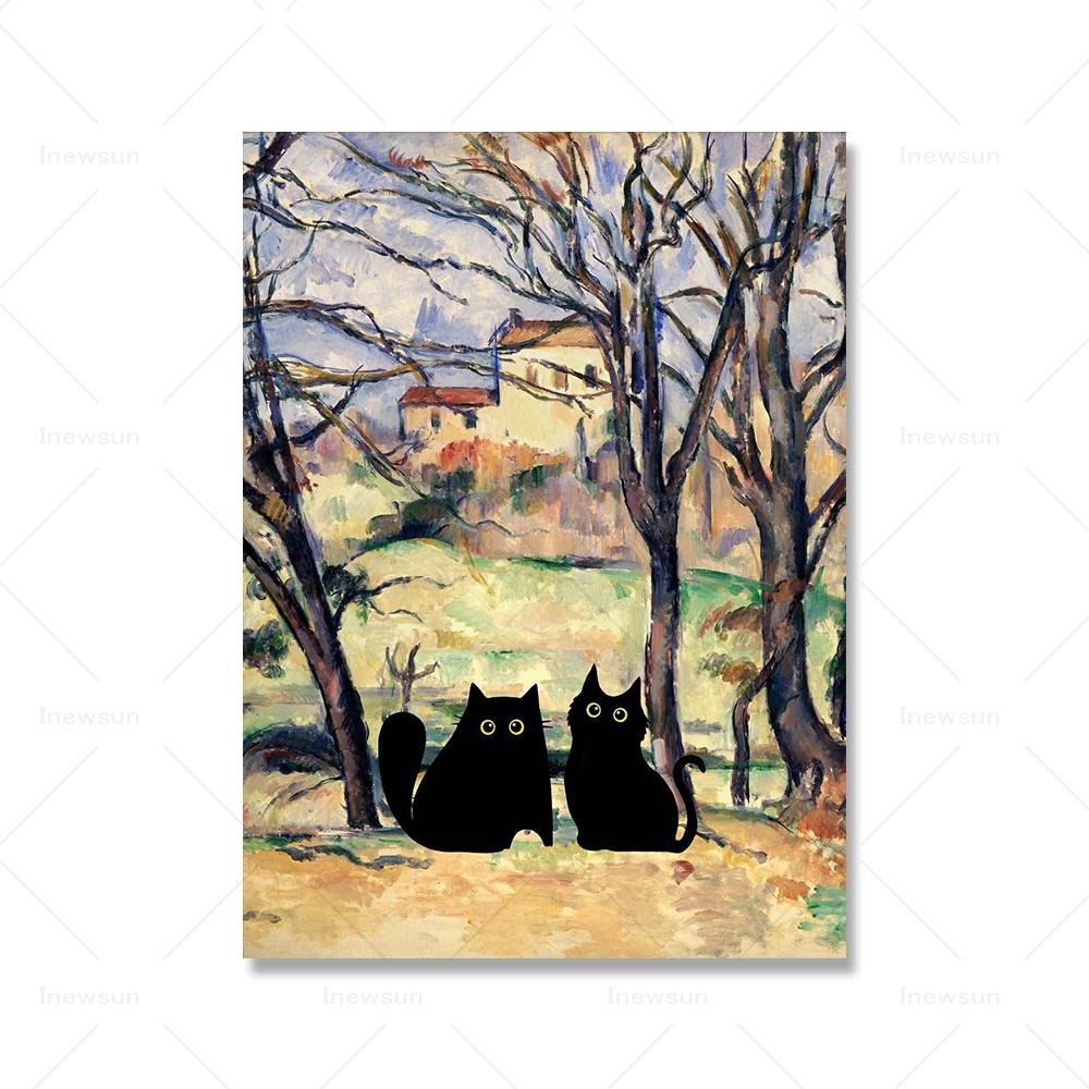 

Поль Сезанн Деревья и Дома Кошка Принт Черные Кошки Плакат Забавный Подарок Холст Картина Две Кошки Домашний Декор Фотографии 21x30cm No Framed