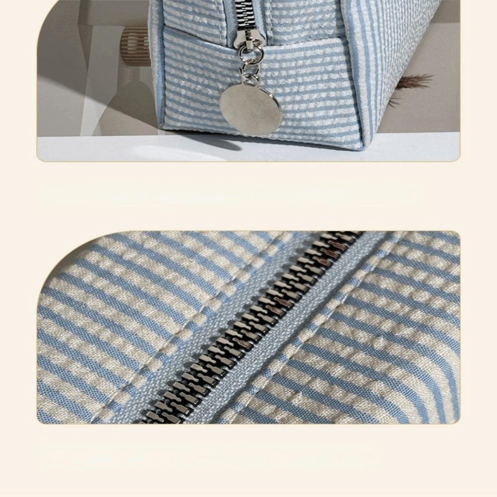 Simple Zipper Travel Cosmetics Bag Large-Capacity Organizer Toiletry Bag Striped Makeup Storage Bag Students