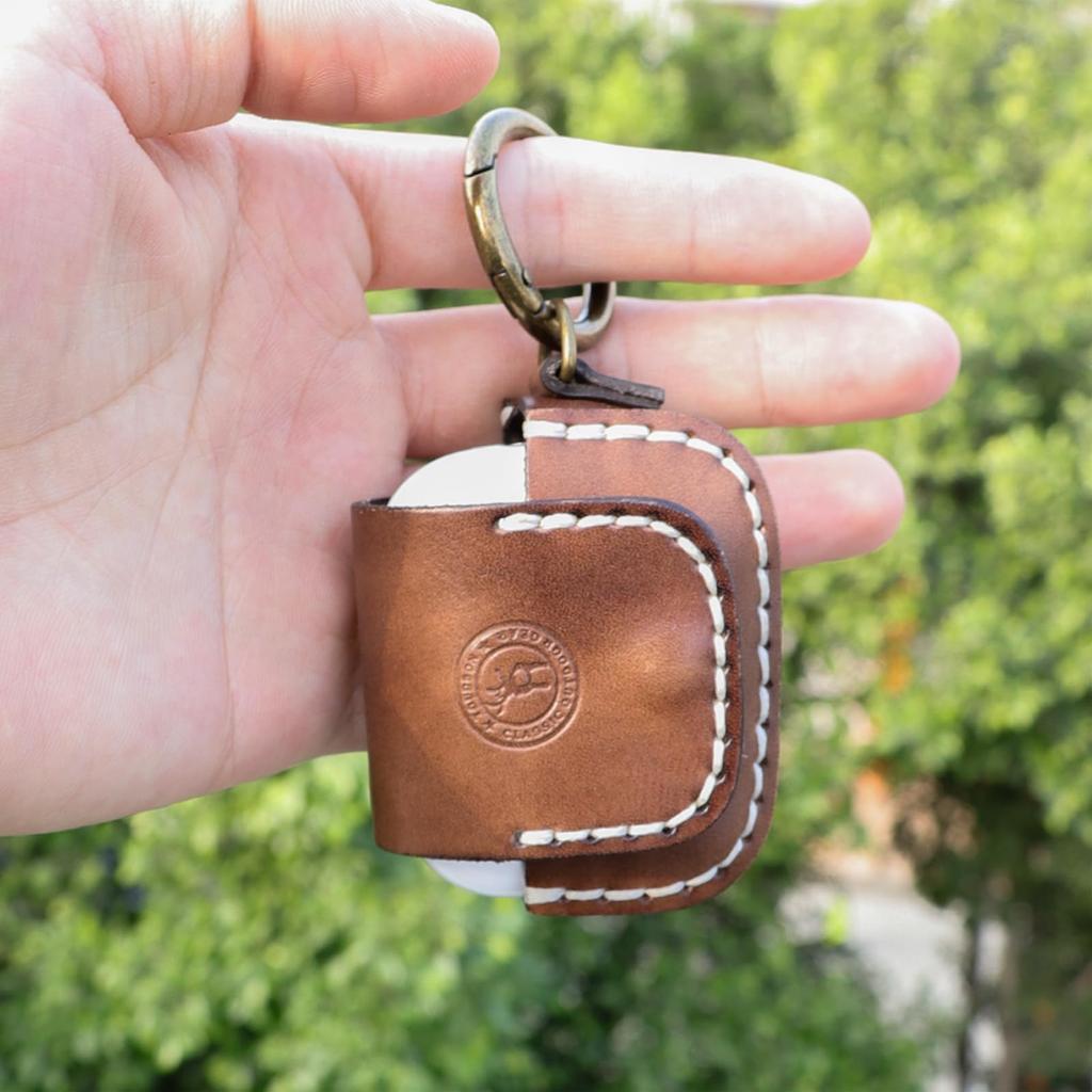 TOURBON Earphone AirPods Genuine with Charging Vintage Case, Compatible, Leather, Brown, Keyring, Port, Compact, Shockproof, Style, Men's & Women's
