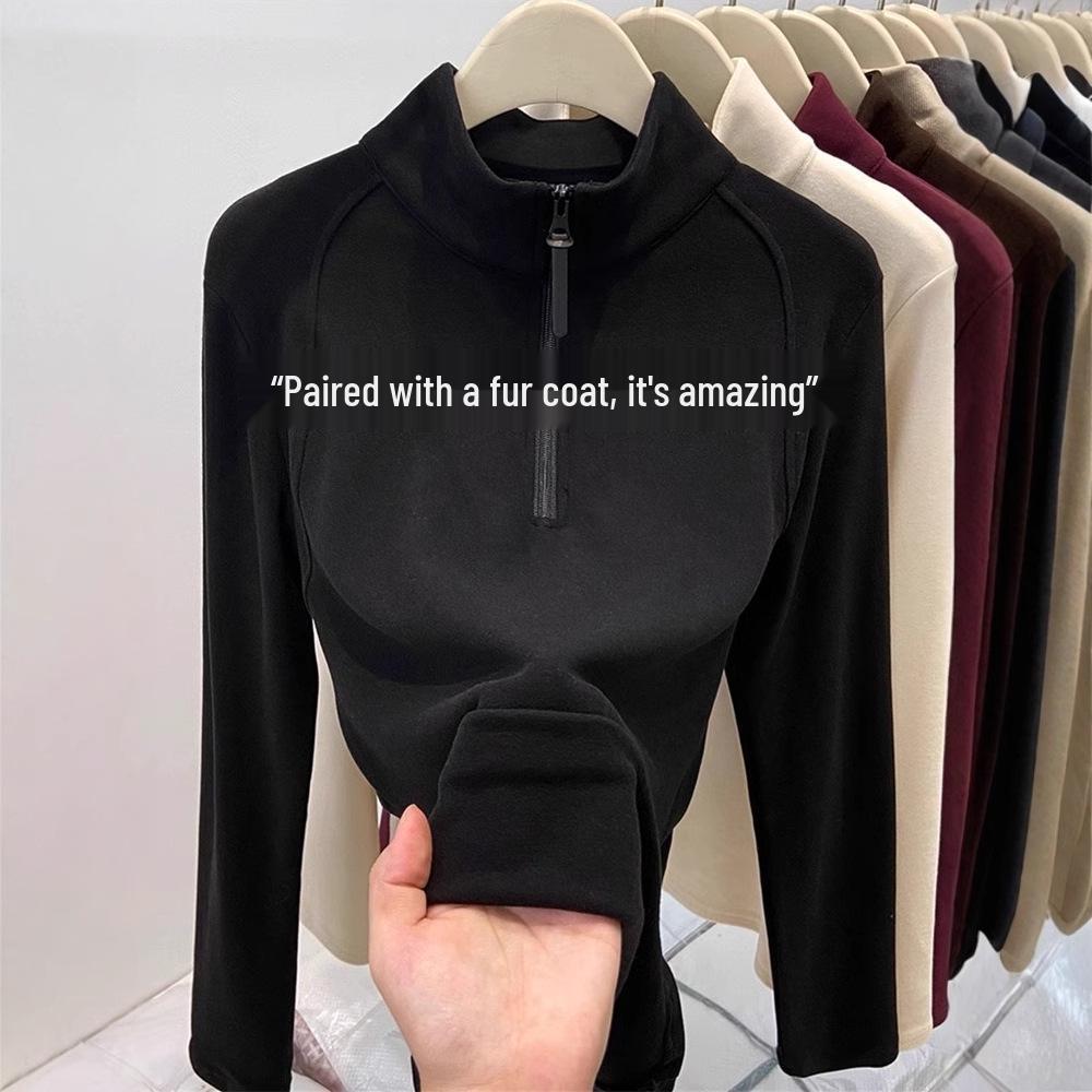 Women's Thickened Double-Sided Fleece Half-Zip Sweatshirt for Autumn and Winter