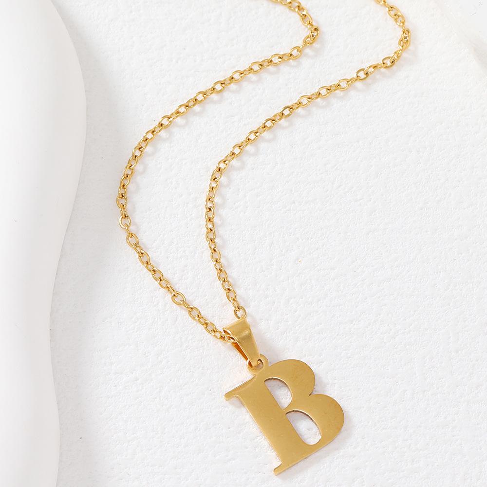 Polished Stainless Steel Alphabet Necklace - Women's Daily Wear Clavicle Chain