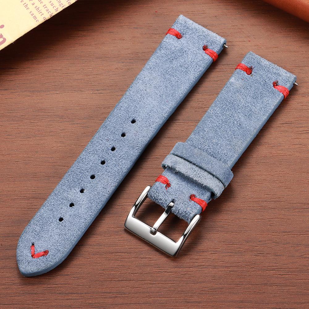 Genuine Suede Leather Watch Strap Vintage Brown Watch Band 18mm 20mm 22mm Quick Release Watchband for Omega Business Wristband