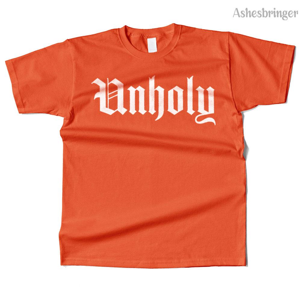 Mens Cotton Unholy Champion Graphic High Quality T Shirt Street Casual Style Tee for Men and Women