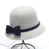Women S Woolen Bow Decor Round Top Short Brim Bucket Hat Elegant Fashion All Match Small Dress Hat