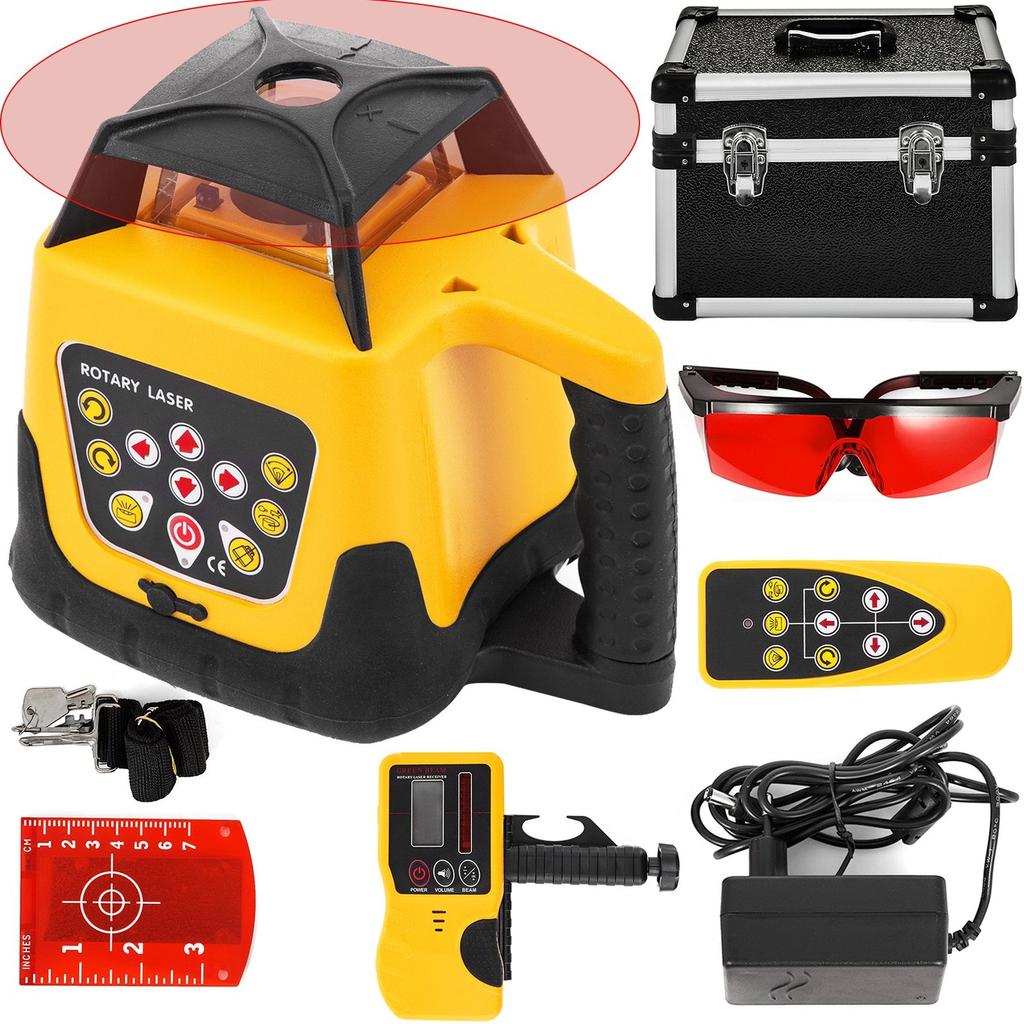 Kit de Nivel Láser Rotatorio Haz Rojo Láser Rotatorio Digital Autonivelante Rango 500M con Control Remoto y Receptor