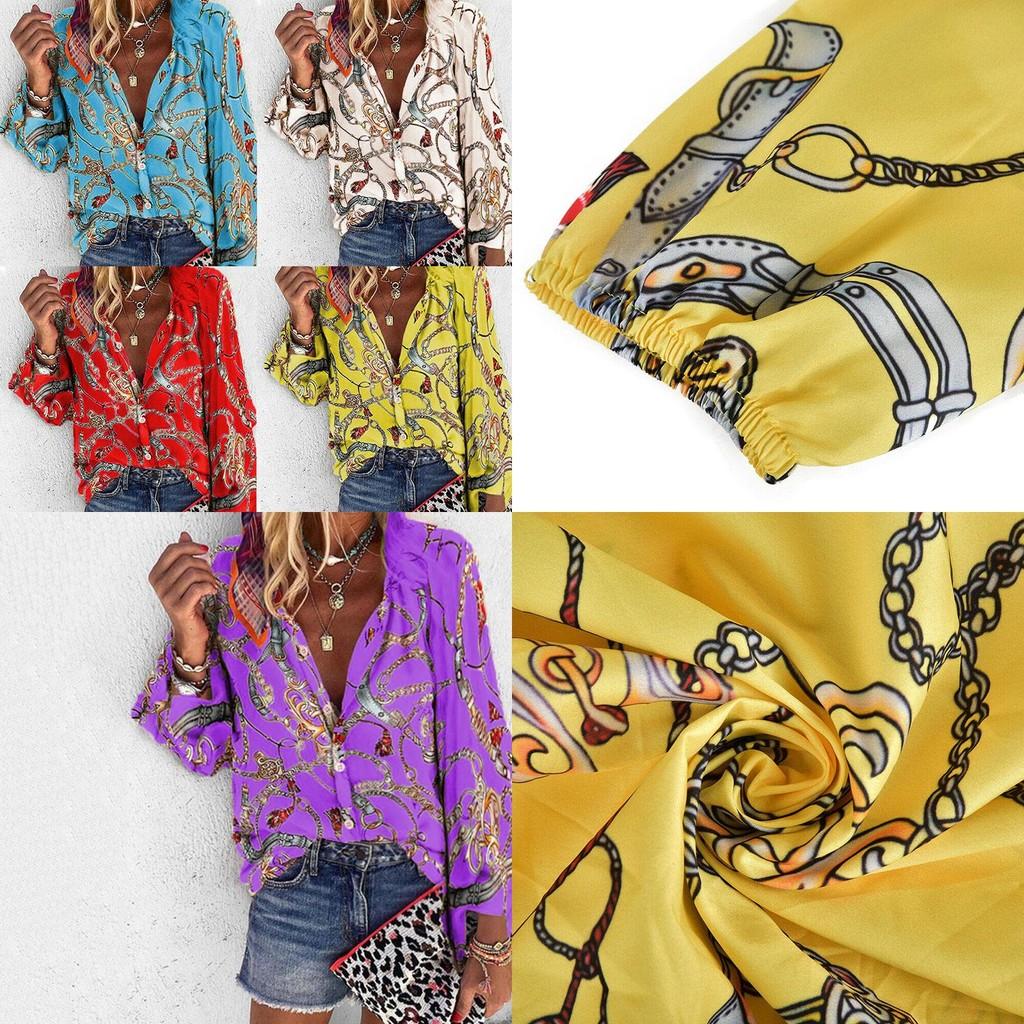 Stylish Ladies Casual Chain Print Long Sleeve Blouse For Office Wear