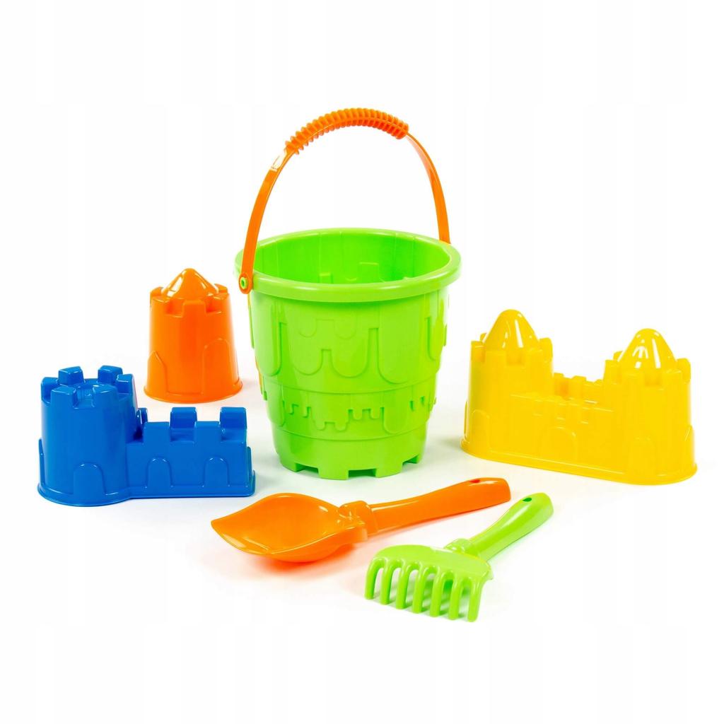 Wiaderko Do Piasku 25Cm Zamek Grabki Łopatka, Foremki Zestaw Plażowy 6 El.