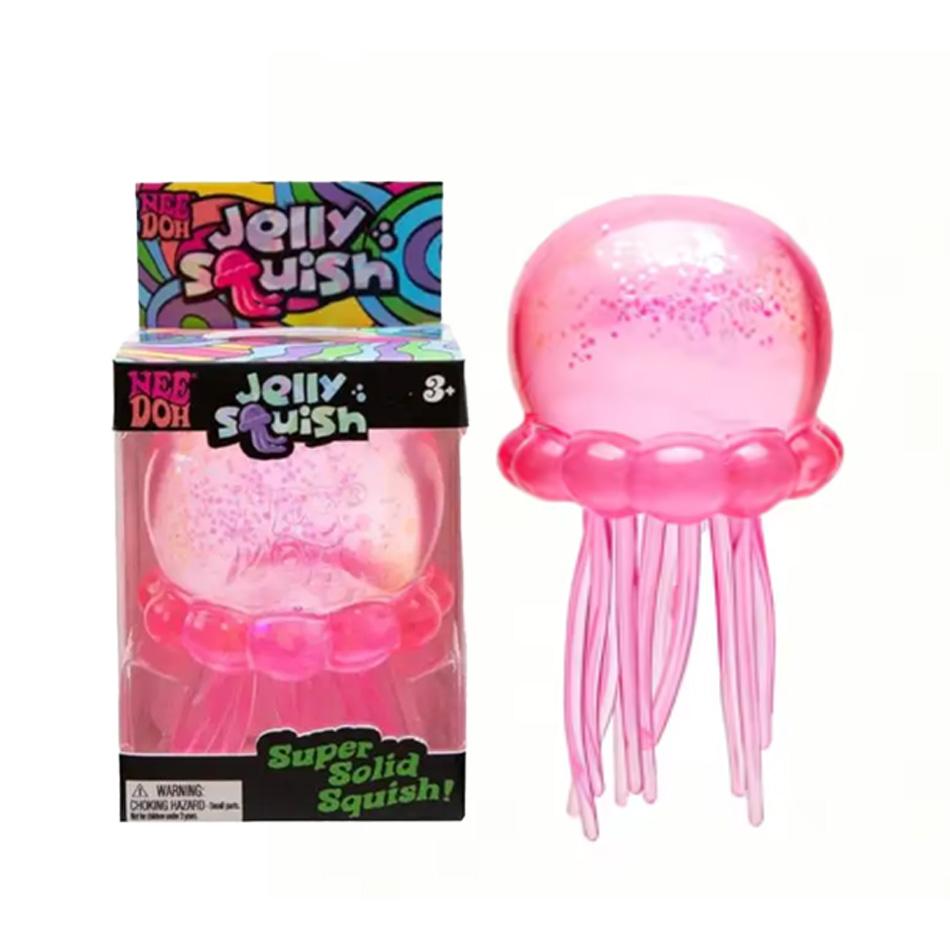 Nee Doh Jelly Squish-Super Solid Squish Stress Ball, Glitter Filled Jellyfish Fidget Toy for Anxiety Relief, Soft Squeeze Sensory Toy for Kids Adults