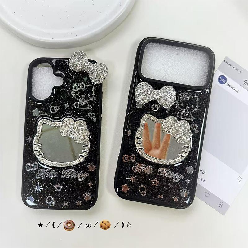 Applicable Iphone16Promax Mirror Kt Cat Bow Star Glitter Mobile Phone Case Apple 17 Women'S Fashion