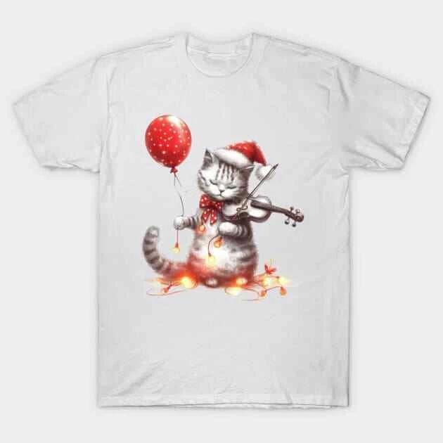 Cat Christmas violin Made in Australia T-Shirt L