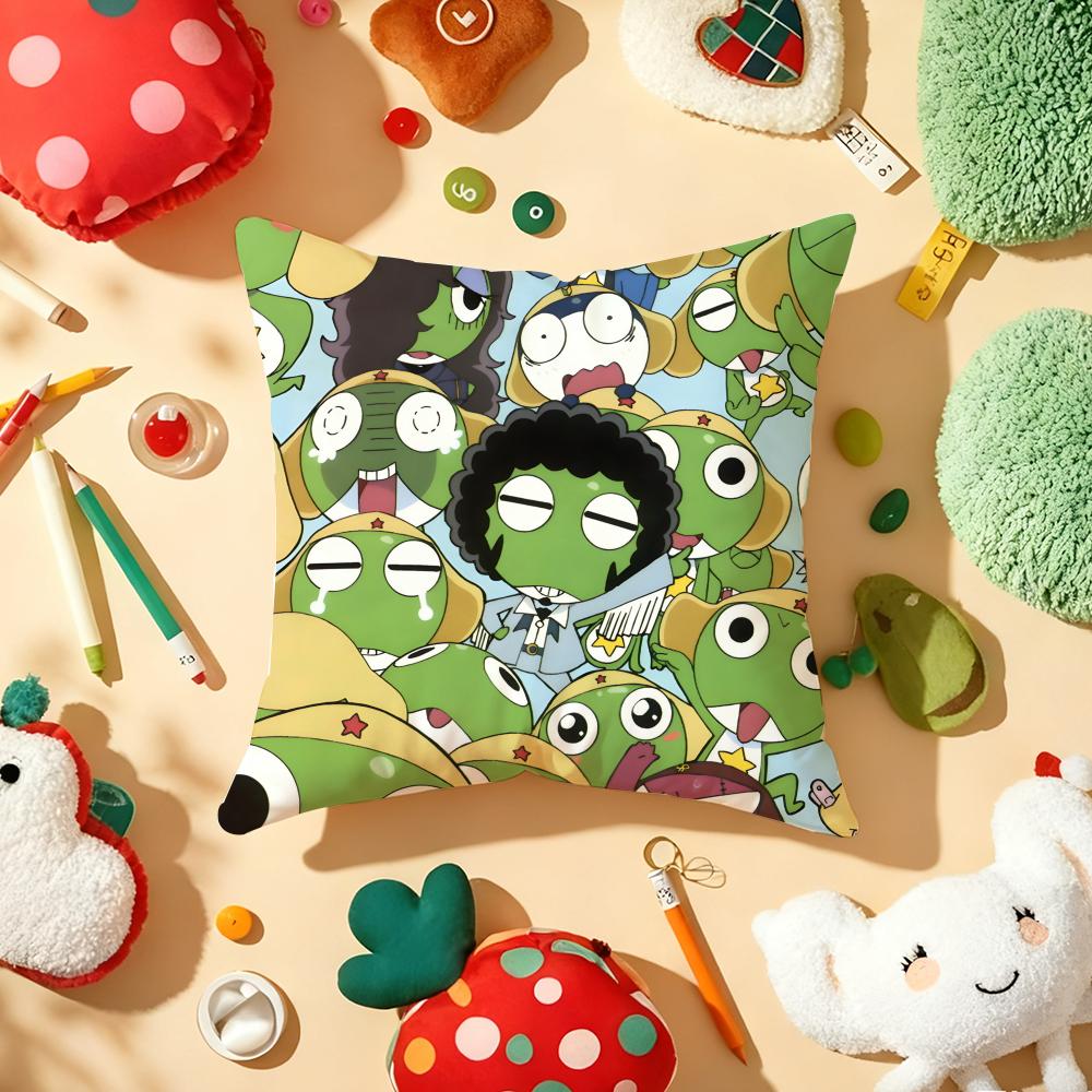 Funny Cartoon Keroro Gunsou Frog Cushion Cover Plush Fabric Soft Double-Sided Printed Sofa Warm Winter Home Gift Pillow Cover