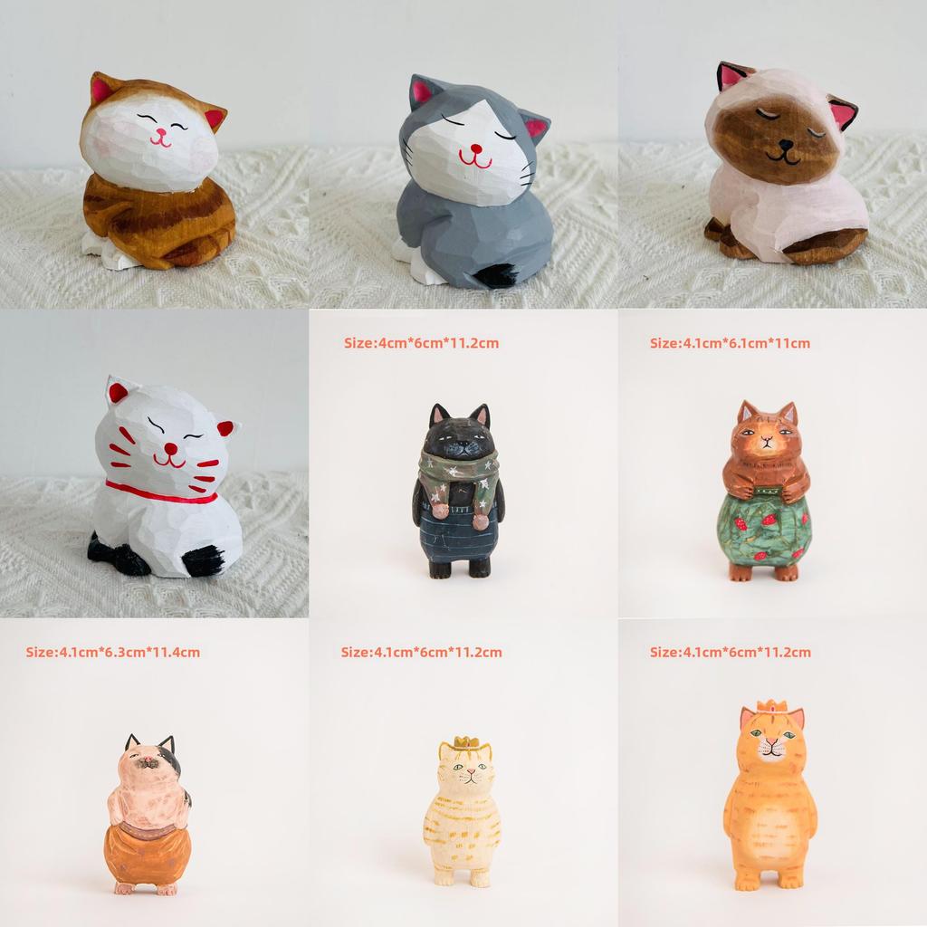 Wooden Cat Figurine Decor Handmade Gift For Cat Lovers Home Office Display