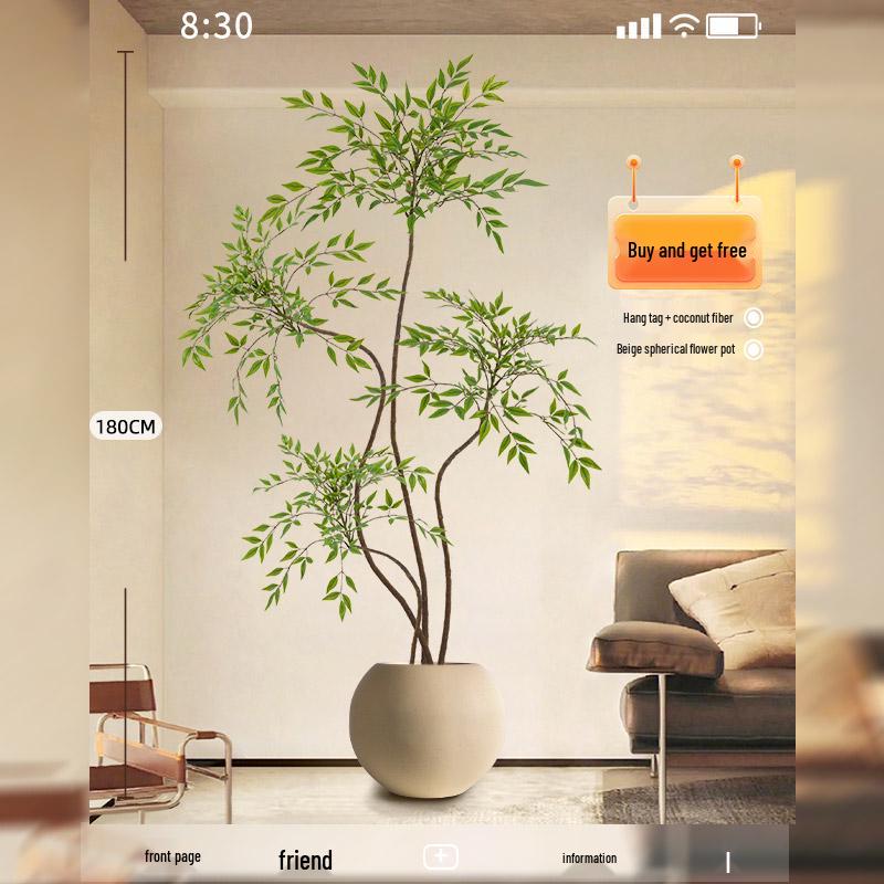 Large Indoor Potted Nandina Domestica Faux Plant - Luxury Green Décor for Living Room