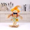 Autumn Garden Statue Standing Fall Scarecrow Decoration, Rustic Halloween Thanksgiving Ornament Seasonal Holiday Party Prop with Clothes Hat