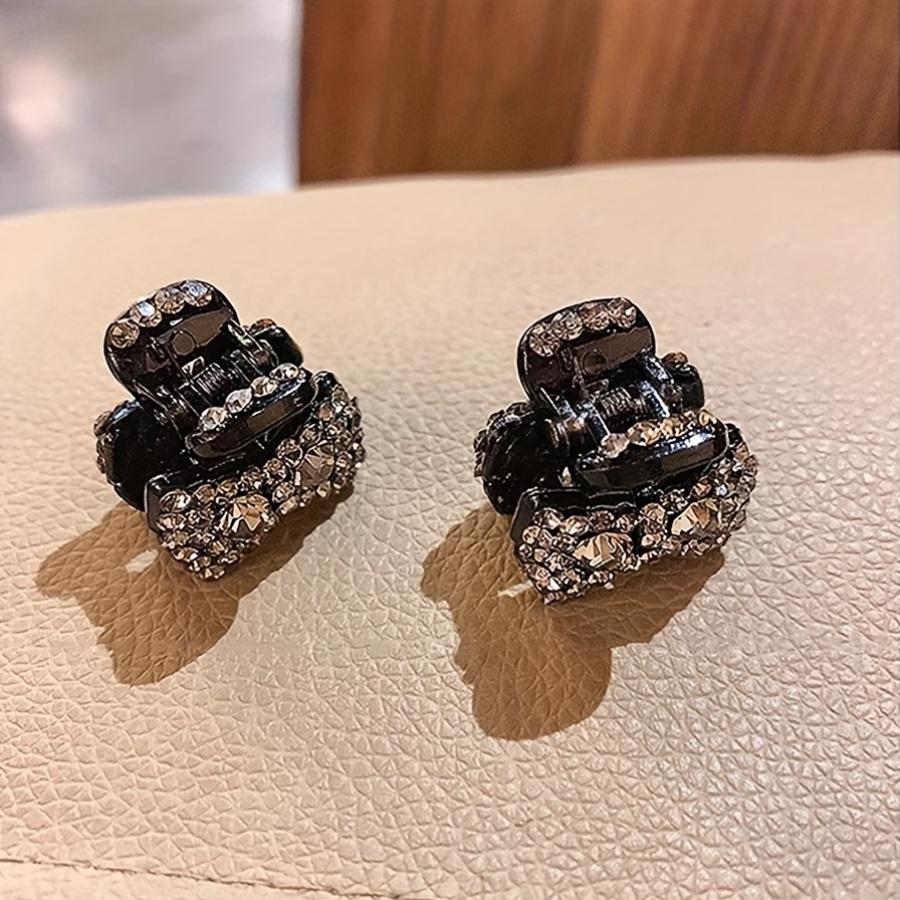 1 sada elegantních motýlkových spon do vlasů, černé sametové mašličky, malé spony do vlasů s kamínky, jednobarevné vlasové doplňky pro ženy