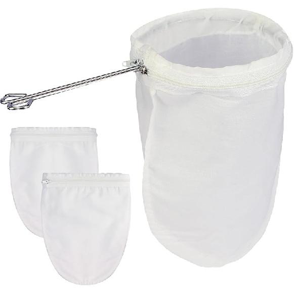 Fine Mesh Strainer, 3Pcs Reble Cloth Strainer Bags with Stainless Steel Handle, Nut Milk Bag, Juice Strainer for Kitchen White-3pcs