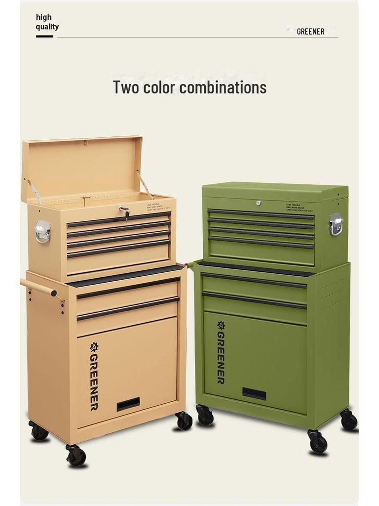 Green Forest Multifunctional Tool Cart with Drawers – Mobile Heavy-Duty Metal Workbench for Auto Repair and Workshop
