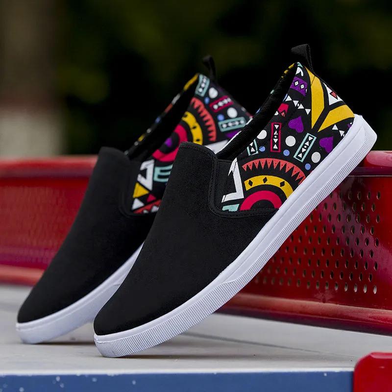 

мужская мода удобные весенне-летние узорные слипоны мужские крутые уличные парусиновые туфли мужские туфли с флагом a2693 39