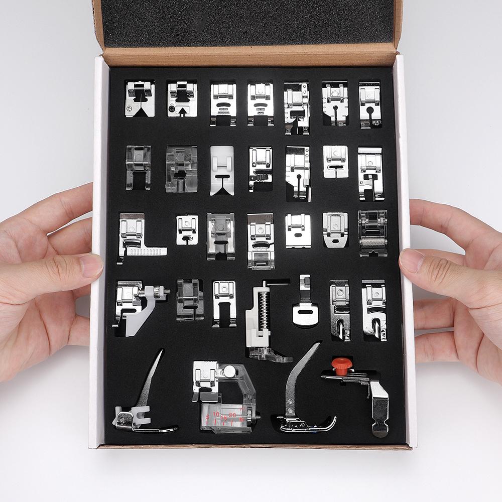 32pcs/set Various Sewing Machine Presser Foot Supplies, Silvery Sewing Machines Feet Kit, DIY Handicraft Sewing Accessories Set