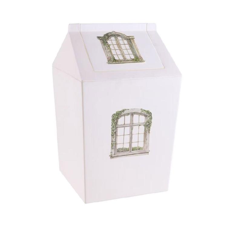 

Space Saving Trash Bin Narrow Fit Swing Lid Elegant Floral Print for Bathroom Kitchen Slim Design белый