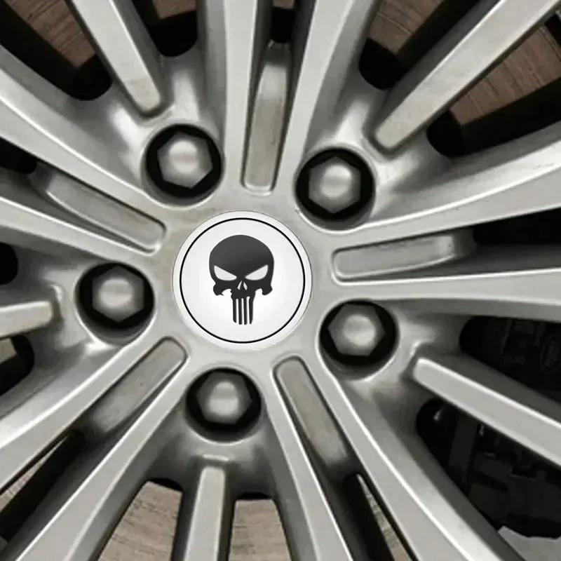 Car Decor 4pcs 56mm Skull Logo Car Wheel Center Hub Cap Aluminium Sticker For Universal Cars Styling Accessories