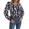 Women Abstract Print Collared Neck Long Sleeve Blouse