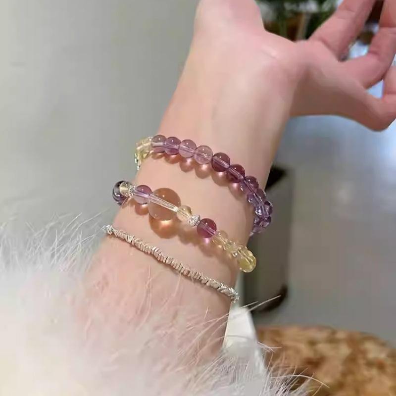 Natural Brazilian Amethyst and Citrine Double-Loop Bracelet for Women, Light Luxury Bracelet, New Niche High-End Jewelry Gift
